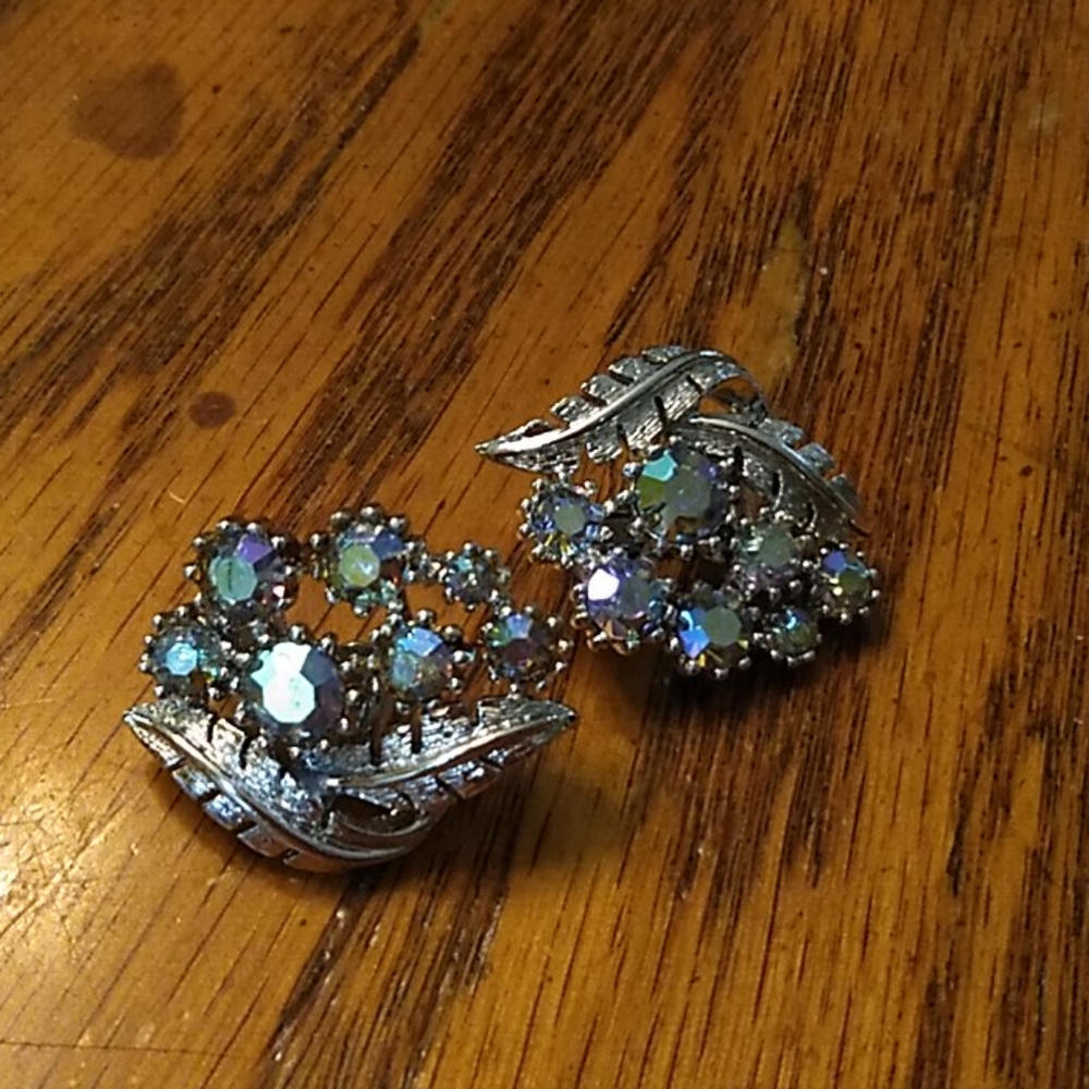 Vintage Bouquet rhinestone clip on earrings.